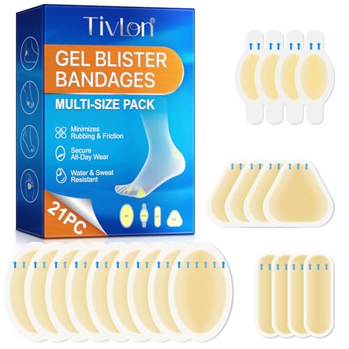 Apósitos Hidrocoloides en Gel para Ampollas, Protección Acolchada Contra Rozaduras, Antiburbujas en Talones, Dedos de los Pies y para Pequeñas Burbujas, Diferentes Tamaños, 21 Parches