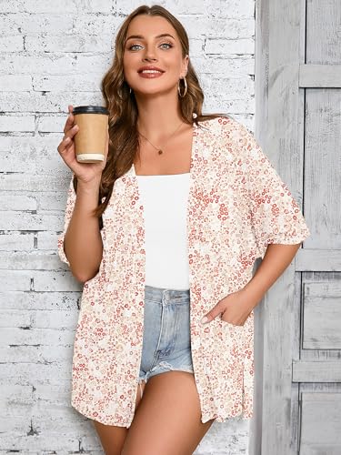 Image of AusLook Plus Size Cardigan for Women Short Sleeve Lightweight Open Front Shrug with Pockets for Dresses and Layering 1X-5X