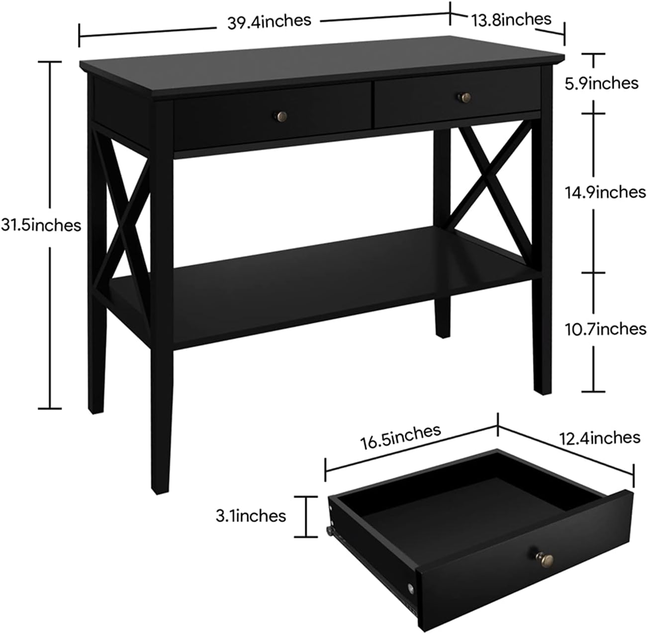 ChooChoo Oxford Console Table with 2 Drawers, Sofa Table Narrow for Entryway, Black : Home & Kitchen