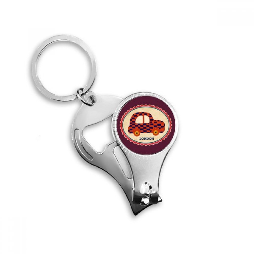 Décapsuleur porte-clés London Stamp avec coupe-ongles intégré motif petite voiture