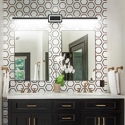 Image of Black Bathroom Vanity Lights - Modern Light Fixture Bathroom 48 Inch - Dimmable LED Bath Light Fixtures Over Mirror 6000K Cool Whtie