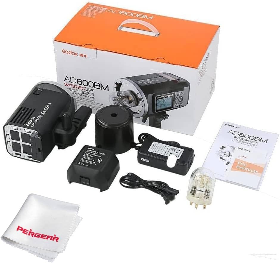 Godox AD600BM Bowens Mount 600Ws GN87 HSS Outdoor Flash Strobe Light with 2.4G Wireless X System, 8700mAh Battery to Provide 500 Full Power Flashes Recycle in 0.01-2.5 Second, W/Cleaning Kit