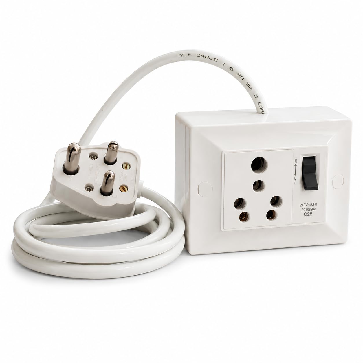 Devera 16A Socket with 16A MCB Switch & 3 Pin Plug, 1.5 sqmm 3 Core Cable, Heavy Duty Extension Cord for Geyser, Microwave, Fridge, White, 2 Meter (4 Meter)-image-22