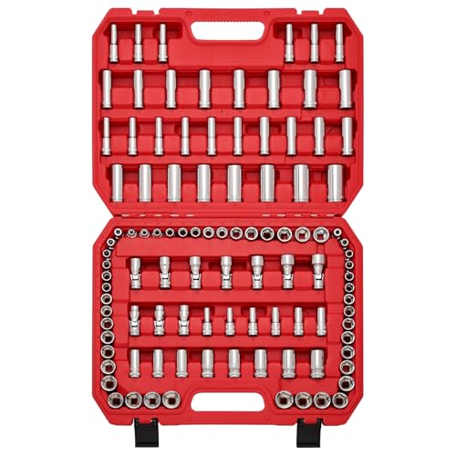Image of MIXPOWER 104 PCS 3 /8 inch Drive Master Metric Socket Sets,Deep,Mid-Length,Shallow,Stubby and Flex Sockets,6 & 12 point,CR-V Steel