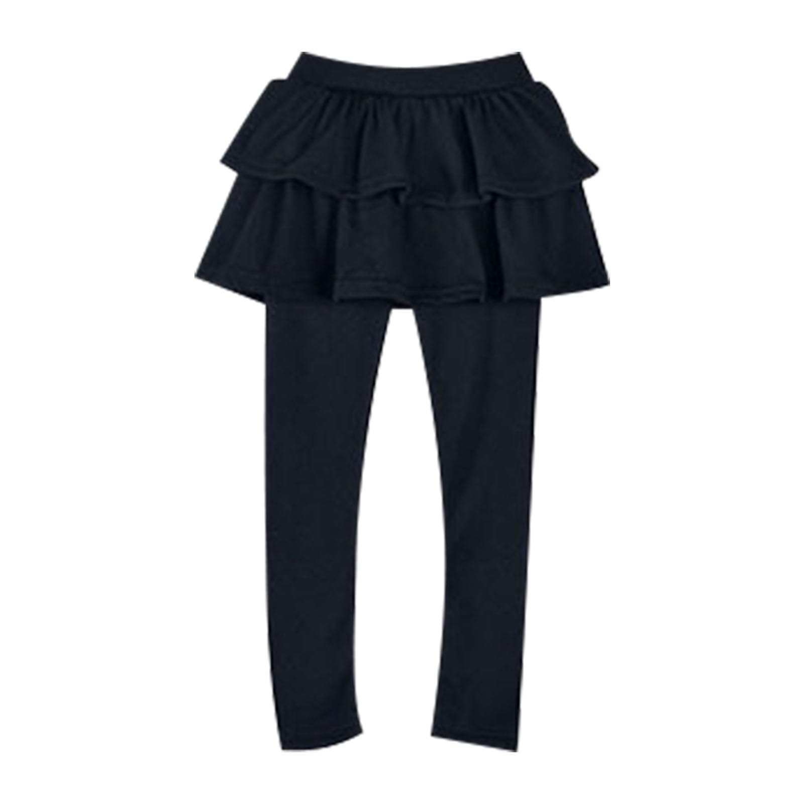 Girls Leggings with Skirt, Stretchy Cotton Ruffle Skirts Pant for Kids, Trendy Leggings Skirt Ruffle (Black, 3-4 Years)