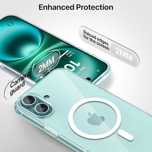 Image of eller sante Clear Magpro Back Cover for iPhone 16 Plus Scratch Resistant Camera Screen Protector Shockproof Protective TPU Phone Case 10ft Drop Protection Support Mag-Safe Wireless Charging- Clear