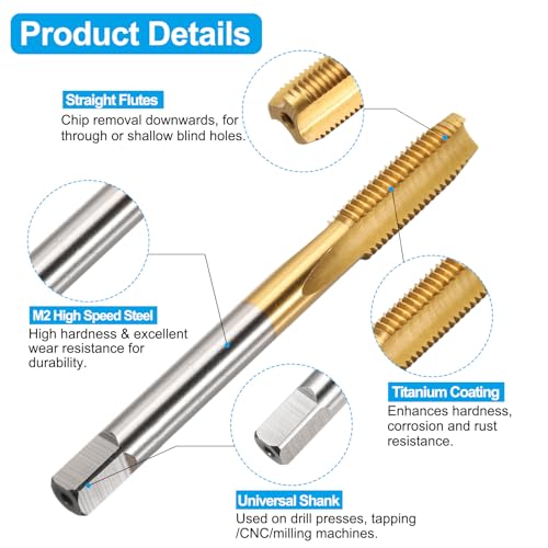 QUARKZMAN Bohrer und Gewindeschneidersatz, M10 x 1,25 Geradnuten-Gewindeschraubhahn & 8,7 mm Spiralbohrer, Titanbeschichtetes HSS-6542 Gewindeschneidwerkzeug-Set