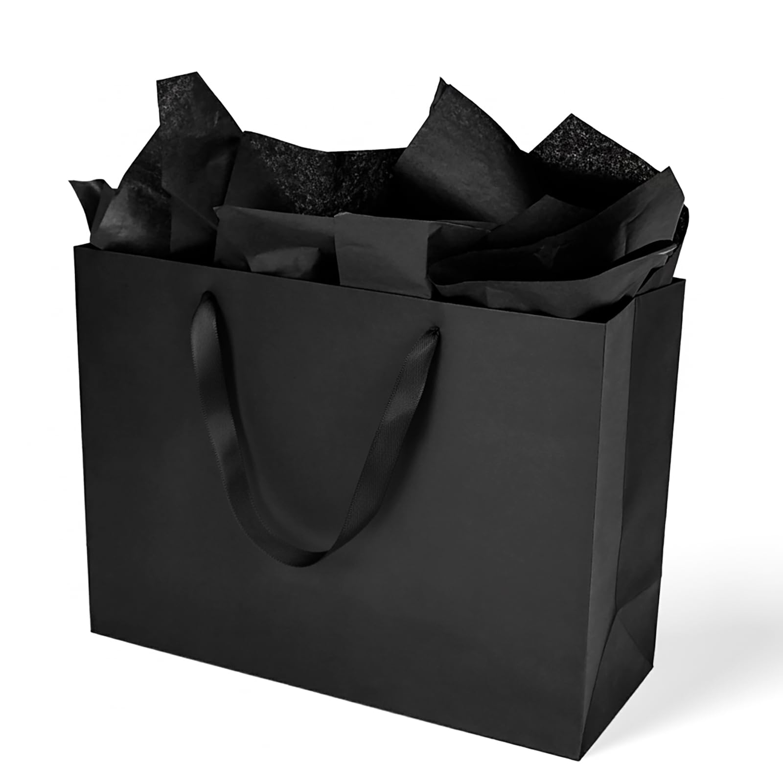 Papertide Thoughtful Large Gift Bag – 20 Pack 40.6x15.2x30.4cm Black Bags with Tissue, Reusable & Extra Sturdy for Clothing, Shoes, Wine & Bulk Gifting