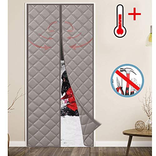 WISKEO Warmeschutzvorhang Tur Magnetverschluss Thermovorhang Kalteschutz Turvorhang Wärmedämmung Verdicken Winddicht Wasserdicht für Wohnzimmer - Grau 80x210CM