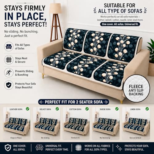 Image of Homerz Premium 'Luxe Series' Sofa Cover | Holland Velvet Fabric | Smooth Finish | Anti-Slip Fleece Backing Couch Protector (Terrace Vein, 3 Seater, Seat Cover with Backrest)