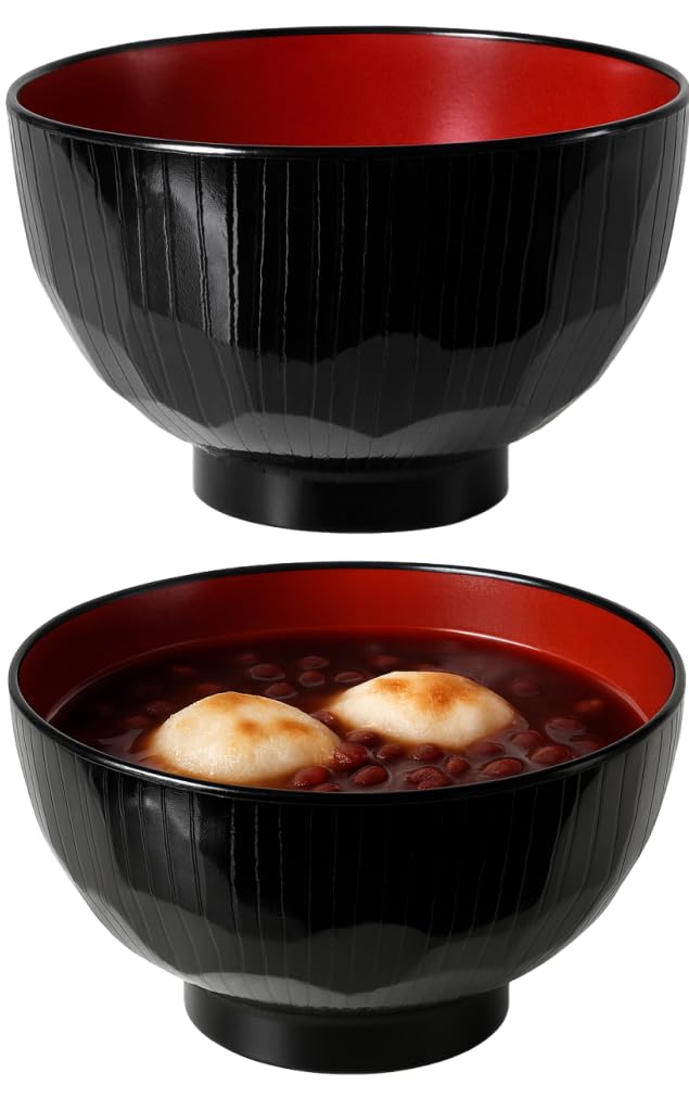 JapanBargain, Set of 2 Japanese Plastic Rice Bowl Poke Bowl Cereal Bowl Miso Soup Bowls, Microwave and Dishwasher Safe, Diamond Cut, 11-oz, Made in Japan
