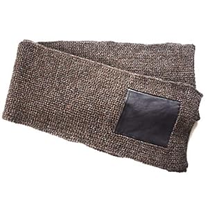 100% Alpaca Knitted Scarf w/Leather Pocket ~ Natural Fiber Wrap for Women and Men ~ Brown
