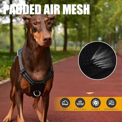 Image of Mihachi Dog Harness for Medium Dogs, Escape Proof No Pull Service Vest with Reflective Strips and Control Handle, Adjustable and Cozy for Easy Walking, No Choke Pet Harness with 2 Metal Rings, Blue M