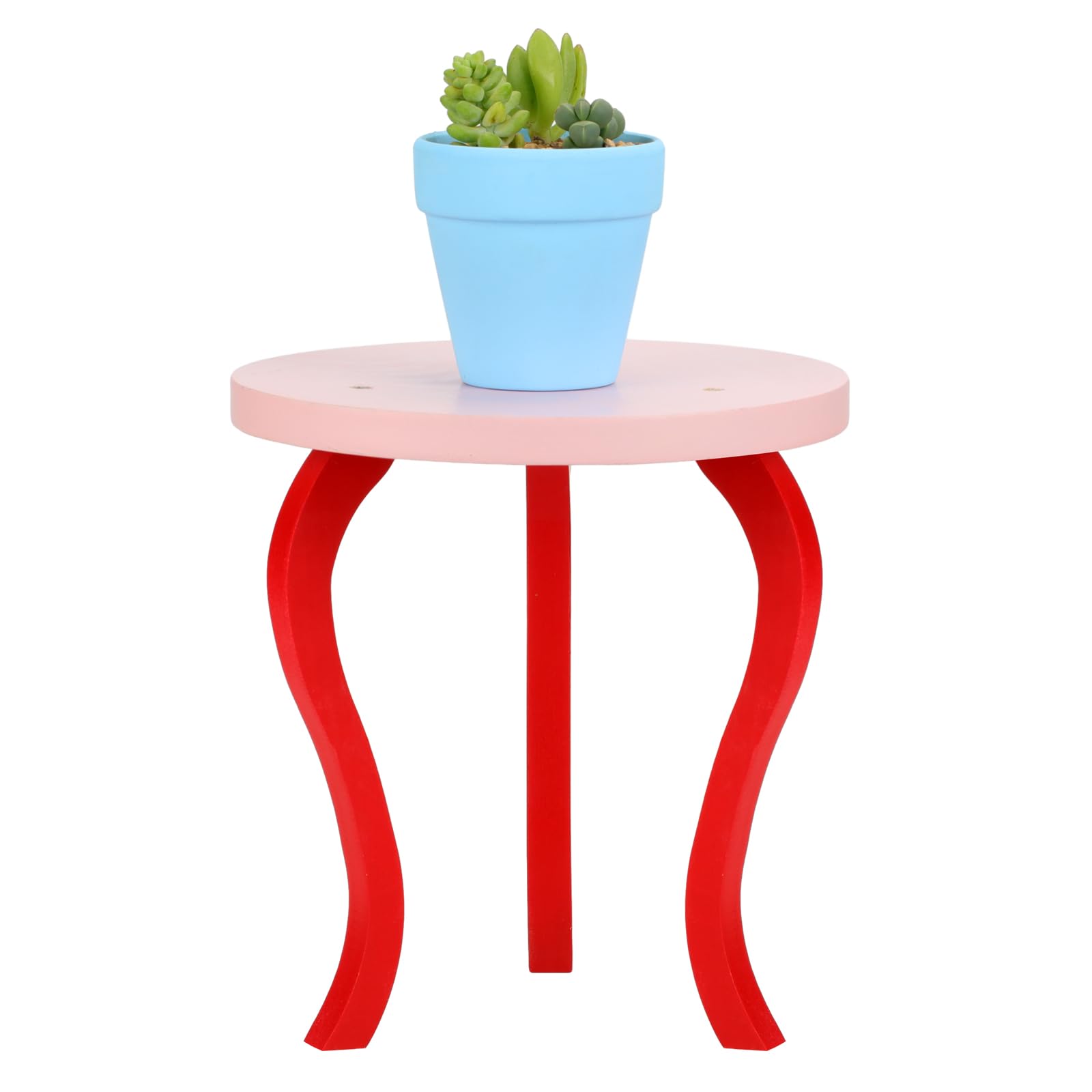 Barydat Plant Stands Indoor Wavy Plant Stand Cute Plant Stand Funky Furniture Maximalist Round Plant Holder 8" Tall Plant Holder for Flower Pots End Table(Red, Pink)