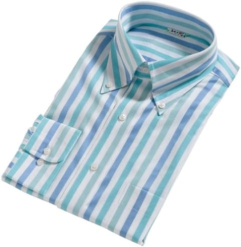 Blue Coller Tur City of London Cabana Stripe Button Down Collar Men's Dress Shirt, Blue ...