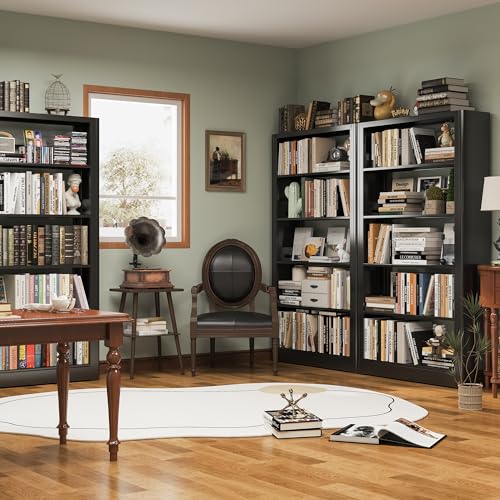 Image of Heavy Duty Metal Bookshelf, 5-Tier Industrial Bookcase with Adjustable Shelves, Large Storage Bookshelf for Living Room, Office, Library, 69 inch H x 36 inch W, Black
