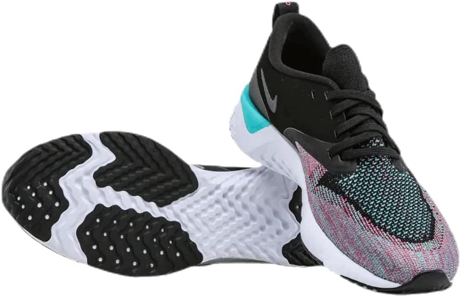 Nike Women's Odyssey React Flyknit 2 Mesh Running Shoes (5.5, Black/Hyper Jade/Ember Glow)