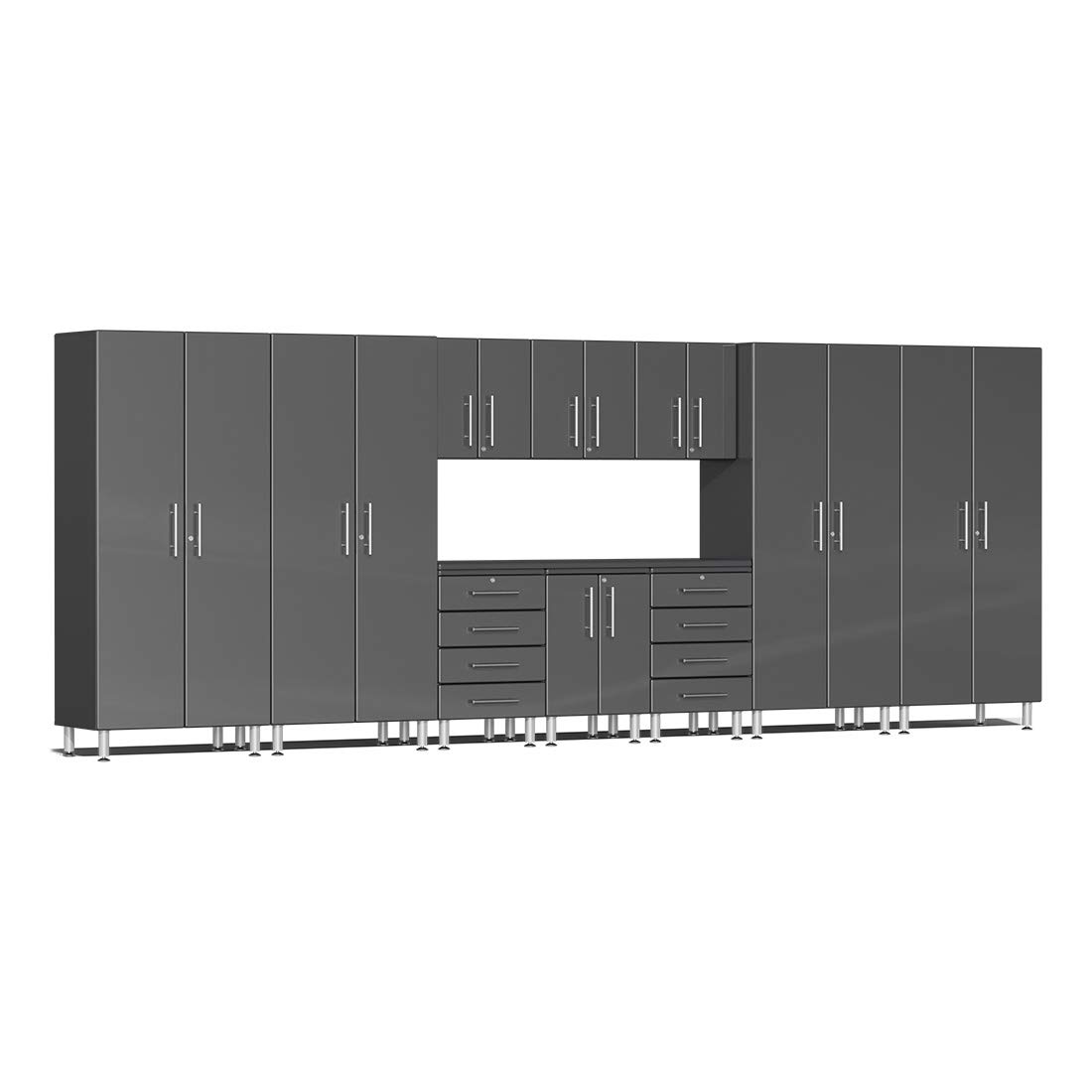 Ulti-MATE UG22111G 11-Piece Garage Cabinet Kit with Channeled Worktop in Graphite Grey Metallic