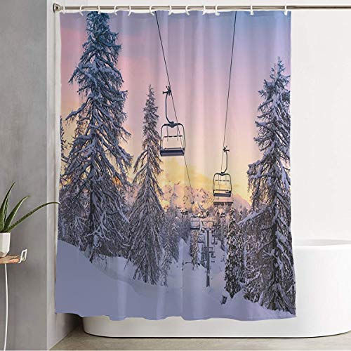 Bathroom Shower Curtain Snowboard Wintersport Blue Winter Mountains Panorama Peak Ski Slopes Nature Design Outdoor Bohinj Decorative Bath Curtain Water Proof with Hooks 60x72 Inch