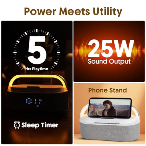 Image of GROOVE ARC 25W 4-in-1 Wireless Speaker with 15W Wireless Charging, Digital Clock, Alarm, Sleep Timer, RGB Light, BT 5.4, Phone Stand, Type C Charging, Multi Connectivity, 5H Playtime, Oval Design