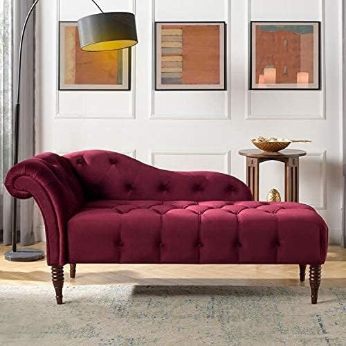 Wood Handmade Two Seater Wooden Velvet Luxury Couch Button Tufted Storage Chaise Lounge Sofa Settee Sofa Diwan for Home Living Room Office Bedroom Colour (Maroon)