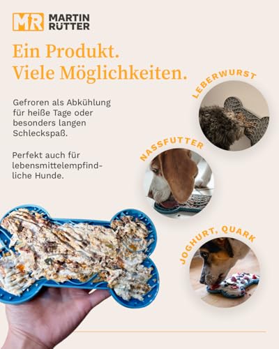 Martin Rütter – Leckmatte Hund in Knochenform mit Saugnäpfen Grau L – Hundespielzeug aus Silikon BPA-frei – Schleckmatte für mentale Auslastung & Beschäftigung – Spülmaschinen- & Gefrierschrankfest