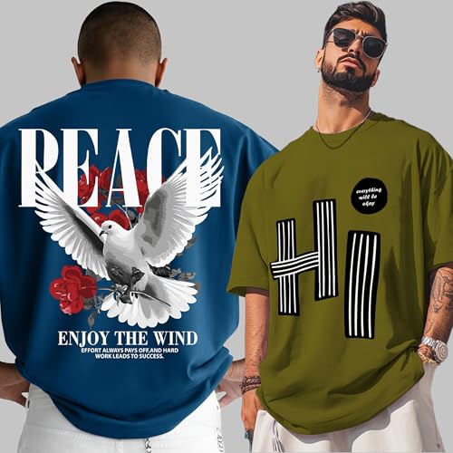 Image of AUSK Mens Loose Fit Oversized Printed Cotton T-Shirts Half Sleeve Drop Shoulder Men Tshirt