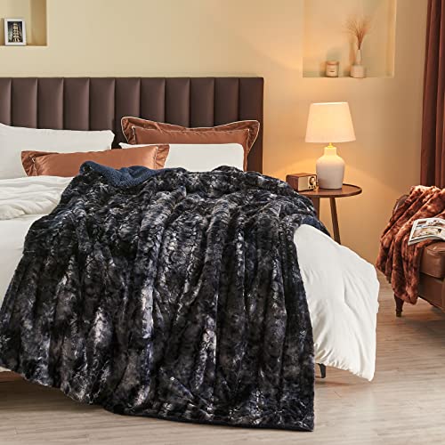 NEWCOSPLAY Super Soft Faux Fur Blanket Twin Size Tie-dye Black Sherpa Fuzzy Plush Warm Blanket for Sofa Bed (Tie-dye Black, Twin(60"x80")) by NEWCOSPLAY - Used condition - US$24.94