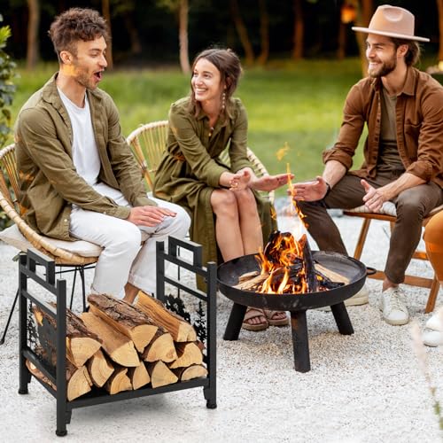 TANGZON Firewood Rack, Heavy Duty Metal Fire Log Holder with Side Handles & Adjustable Foot Pads, Indoor Outdoor Decorative Fireplace Wood Storage Basket Stand, 45 x 33 x 44cm TANGZON Firewood Rack, Heavy Duty Metal Fire Log Holder with Side Handles & Adjustable Foot Pads, Indoor Outdoor Decorative Fireplace Wood Storage Basket Stand, 45 x 33 x 44cm