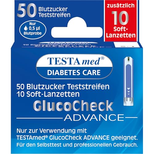 TESTAmed GlucoCheck Advance Blutzuckerteststreifen plus Soft-Lanzetten 60 Stück
