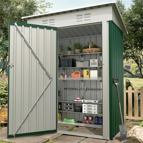 5x3FT Shed & Outdoor,Storage Shed with Lockable Door,Anti-Corrosion Storage House with Sloping Roof...