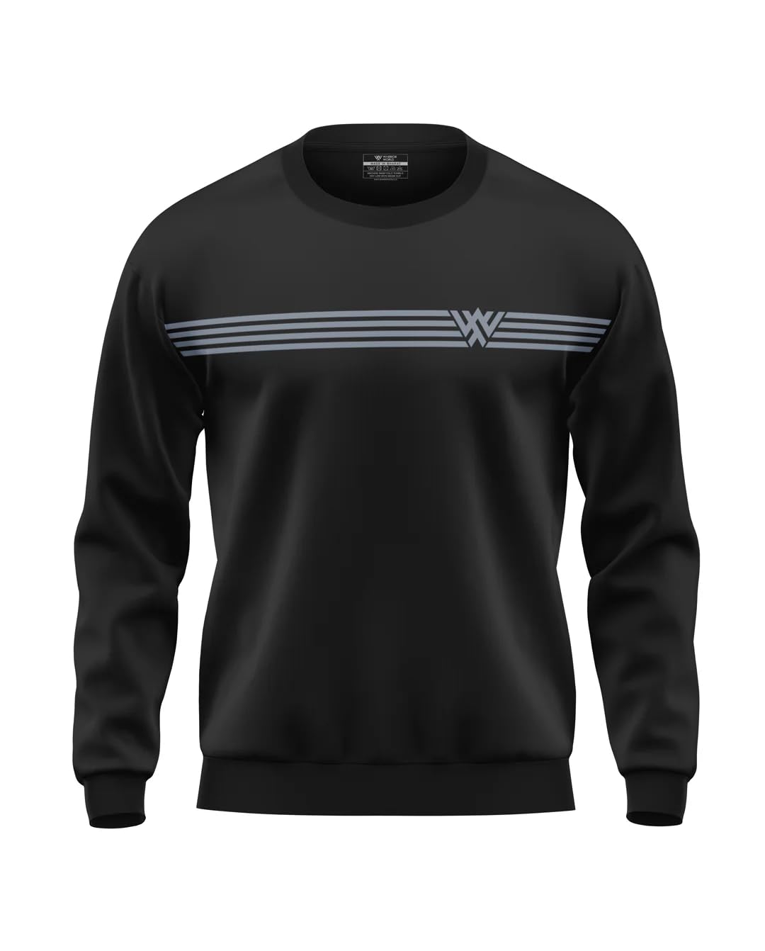 WarriorWorld Men's Cotton Sweatshirt | Minimalist Stripe Logo Print | Crewneck Pullover | Tech-Inspired Winter Wear | Soft & Stylish