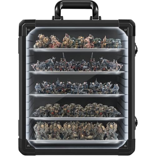 Image of WELIDAY Miniatures Storage Case Miniatures Transport Case Aluminum Alloy Frame with Lock and LED Light (Large Size)