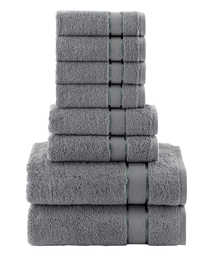Image of Elegant Comfort Premium Cotton 8-Piece Towel Set, Includes 4 Washcloths, 2 Hand Towels and 2 Bath Towels, 100% Turkish Cotton - Highly Absorbent and Super Soft Towels for Bathroom, Grey