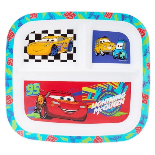 Disney Cars Lightning McQueen Assiette divisée en polypropylène pour enfant avec personnages Dinoco 3 compartiments