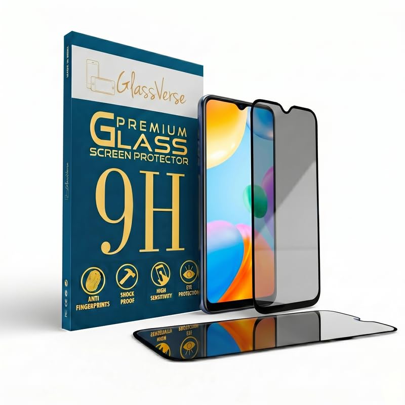 Image of GlassVerse Privacy Tempered Glass for Redmi 10A | Anti Spy Screen Protector, 9H Hardness, Edge to Edge, Case Friendly, Hassle-less Installation Kit Included. (Pack of 2)