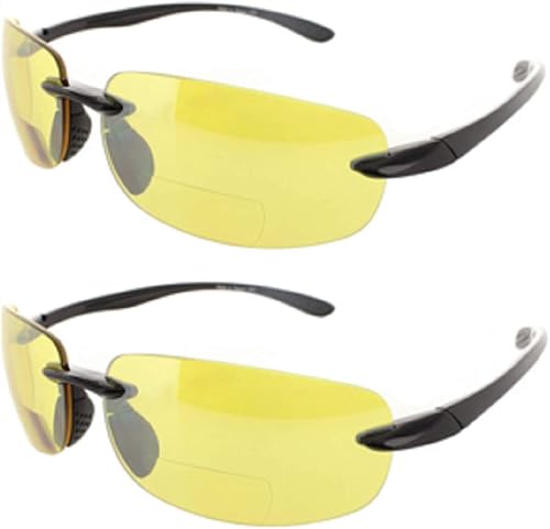 Miniatura 7 de 2 pares de lentes de sol bifocales sin montura para hombres y mujeres, lentes de sol para conducción nocturna, color amarillo y ahumado