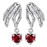 MALOYANVE Pendientes de esqueleto gótico de plata de ley 925 con diseño de calavera hueca negra con cristales, joyería de Halloween para mujeres y hombres, 30mm*11mm (1.18inch*0.43inch), Zinc, Cristal