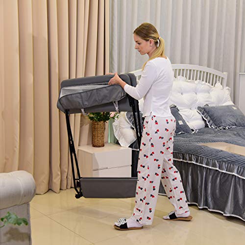 Baby Folding Changing Table With Wheels, Adjustable Height Folding Portable Diaper Station Nursery Organizer With Newborn Clothes Drying Rack & Storage Rack For Infant #TOP4