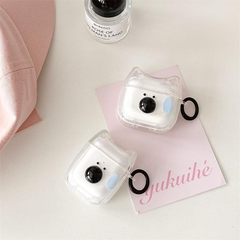 Image of Transparent Clear Earphone Case for AirPods 4, Cute Lovely Cat Face Soft TPU Silicone Case, Kitty Ear AirPods 4 Cover Protective Skin Shockproof Protector for iPod Earbuds -Sweating Dog