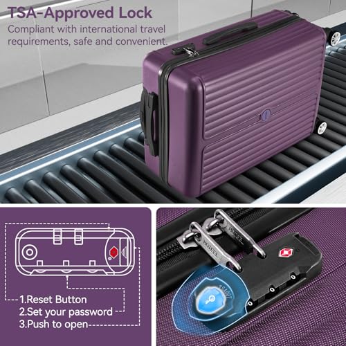 Image of Hoteel Luggage Sets 3 Piece, 4-Yr Warranty Durable Suitcase Dual-Spinner Wheel TSA Lock, Lightweight Travel Hardshell ABS Carry on Luggage for Men&Women, Royal Purple(20in /DB /TB)