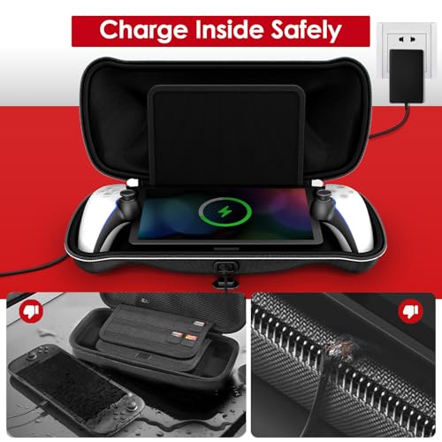 Image of ivoler 7 in 1 Carrying Case for PlayStation Portal ,Charging Inside Port Carrying Case & 2 Pcs Screen Protectors +4 Thumb Grips,Portable Travel Handbag for PS5 Portal Console Accessories Bundle,Black