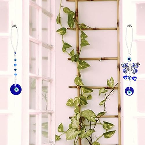 Miniatura 7 de FineGood - Juego de 2 accesorios para colgar espejo de auto de ojo malvado azul adornos de coche de la suerte para espejo retrovisor