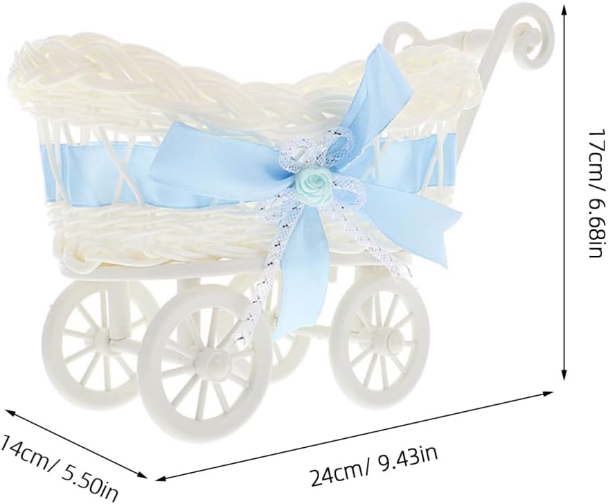 Alipis Imitation Rattan Baby Shower Candy Storage Basket Stroller Shape Decorative Basket for Party Favors and Home Decor 9.44X6.69X5.51In