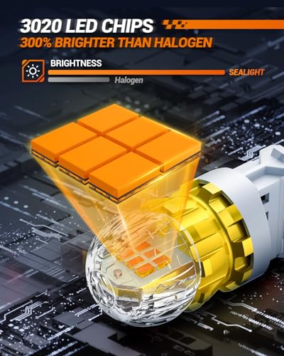 SEALIGHT 3156 3157 LED Bulb Amber Yellow with External Resistor,3056 3057 4057 4157 Super Bright T25 Bulbs 3020SMD with HD Projector for Front Rear LED Turn Signal Blinker Marker Parking Lights,2PCS - Image 4
