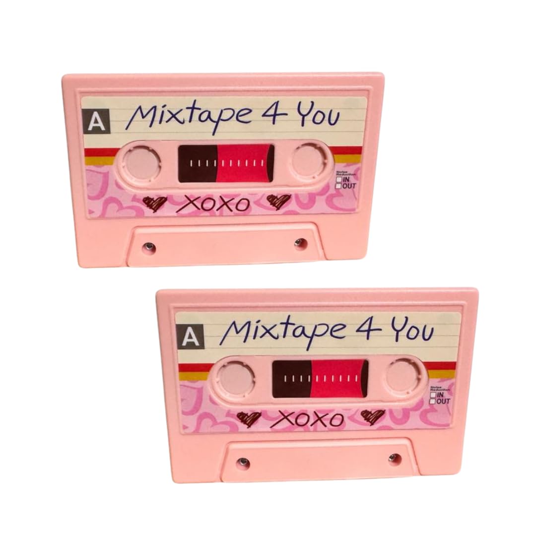 Recordable Valentine’s Day Cassette Tape Gift – 2 Pink Retro Audio Love Message Keepsake, 20-Second Voice Recording, Romantic Valentine Gift