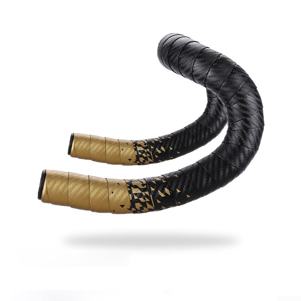 Cinta profesional para manillar de bicicleta, agarre acolchado cómodo y duradero (negro dorado)