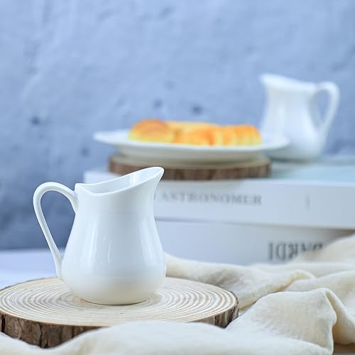 Miniatura 3 de Sizikato Crema de cerámica blanca pura con asa, mini jarra de crema de leche de café, 2 uds. 4 onzas