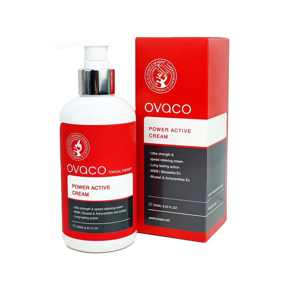 Ovaco Crème Power Active 250 ml, soin corps chauffant | Raffermissante, Hydratante, Beurre de karité, MSM, Vanillyl Butyl Ether, Massage
