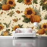 Poster Decorativo da Parete Colorato Quadro su Tela 300 x 210 cm Stampa Moderna per Soggiorno Camera Ufficio Motivo Squisito Girasoli Zucche Foglie Wall Art Non Adesivo